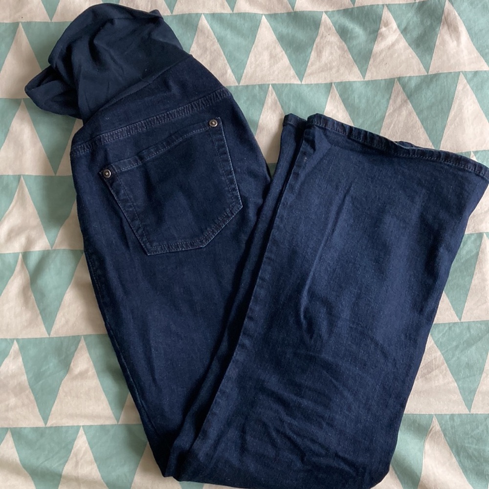 Indigo Blue small petite short flare leg maternity jeans